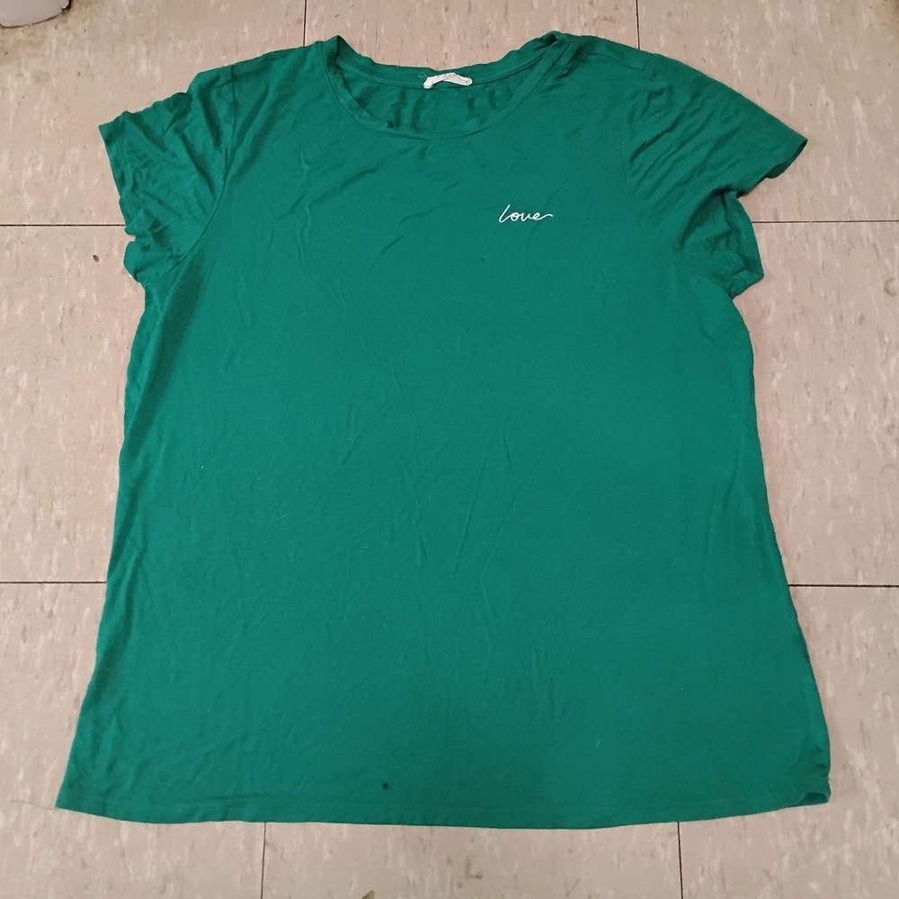 Women's Green T-Shirt with 'Love' Embroidery